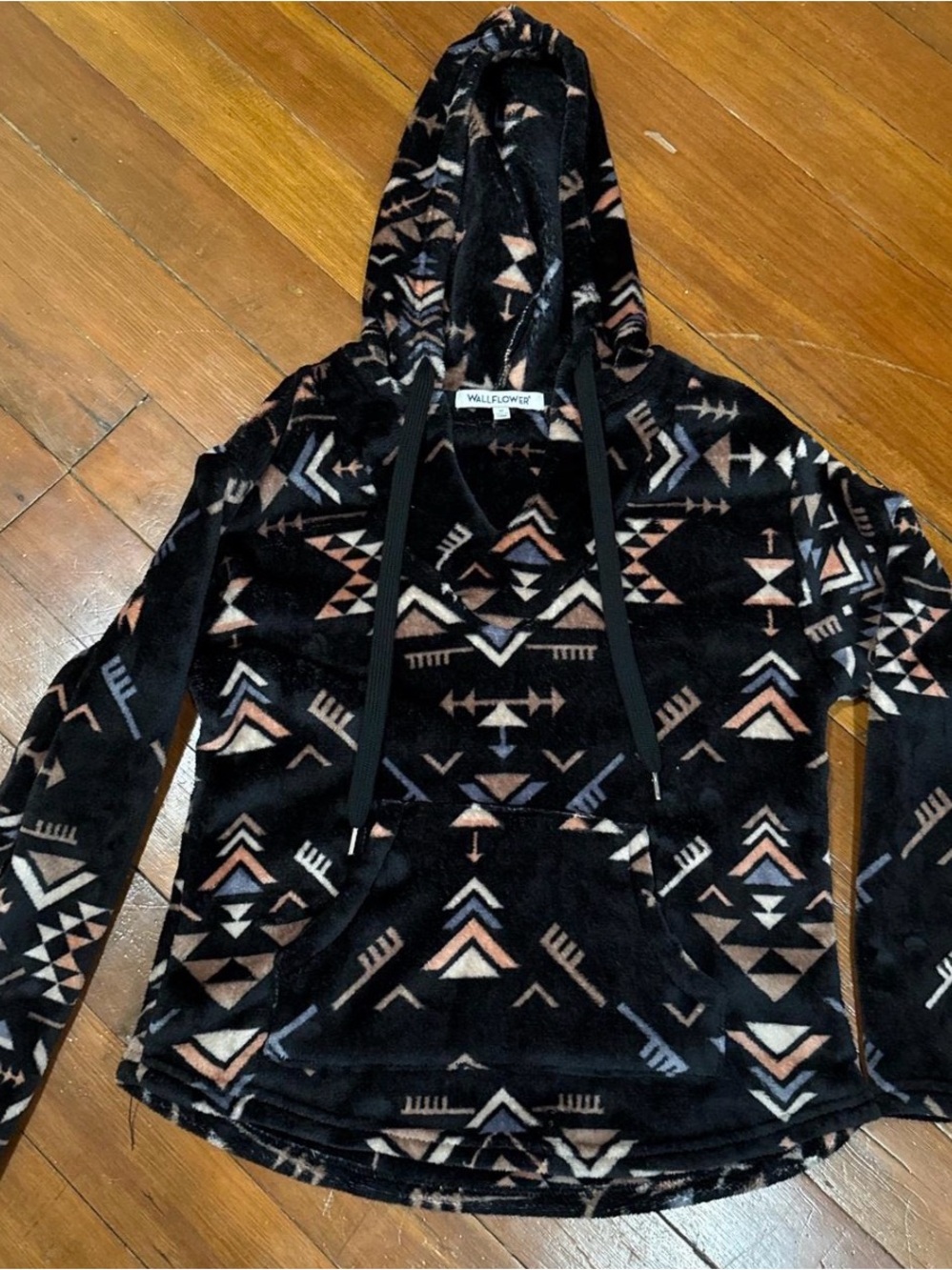 Wallflower Black Aztec Print Plush Hoodie